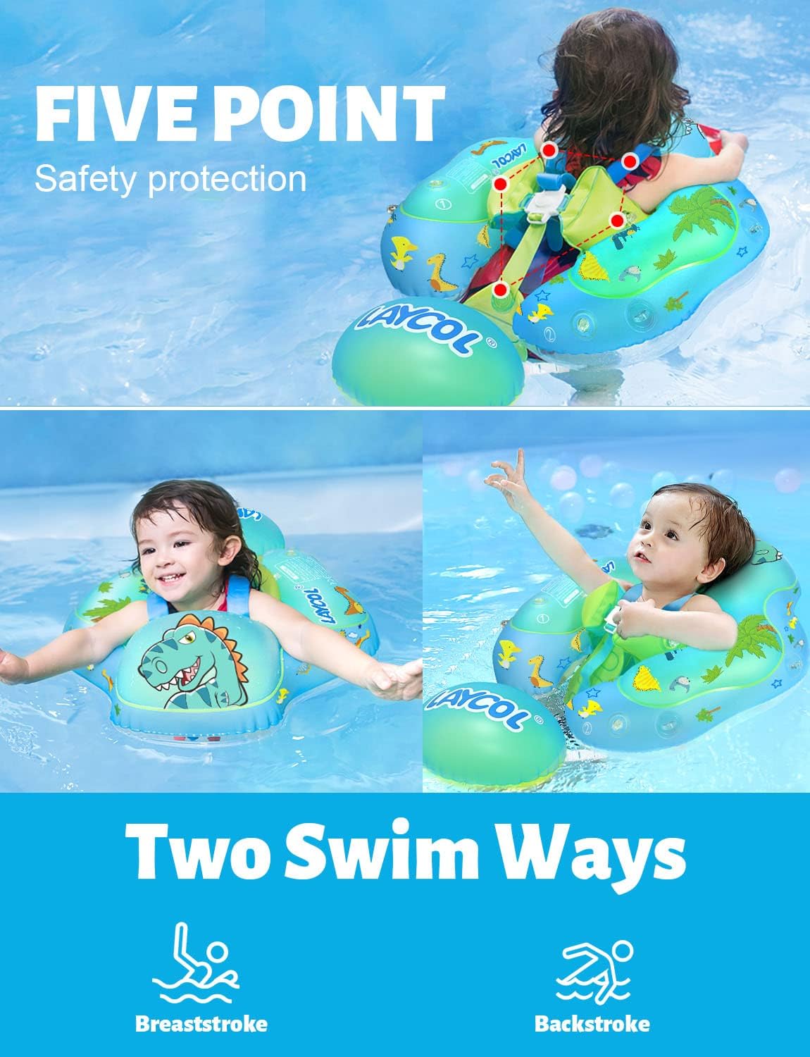 LAYCOL Baby Swimming Float Inflatable Baby Pool Float Ring Newest with Sun Protection Canopy,add Tail no flip Over for Age of 3-36 Months