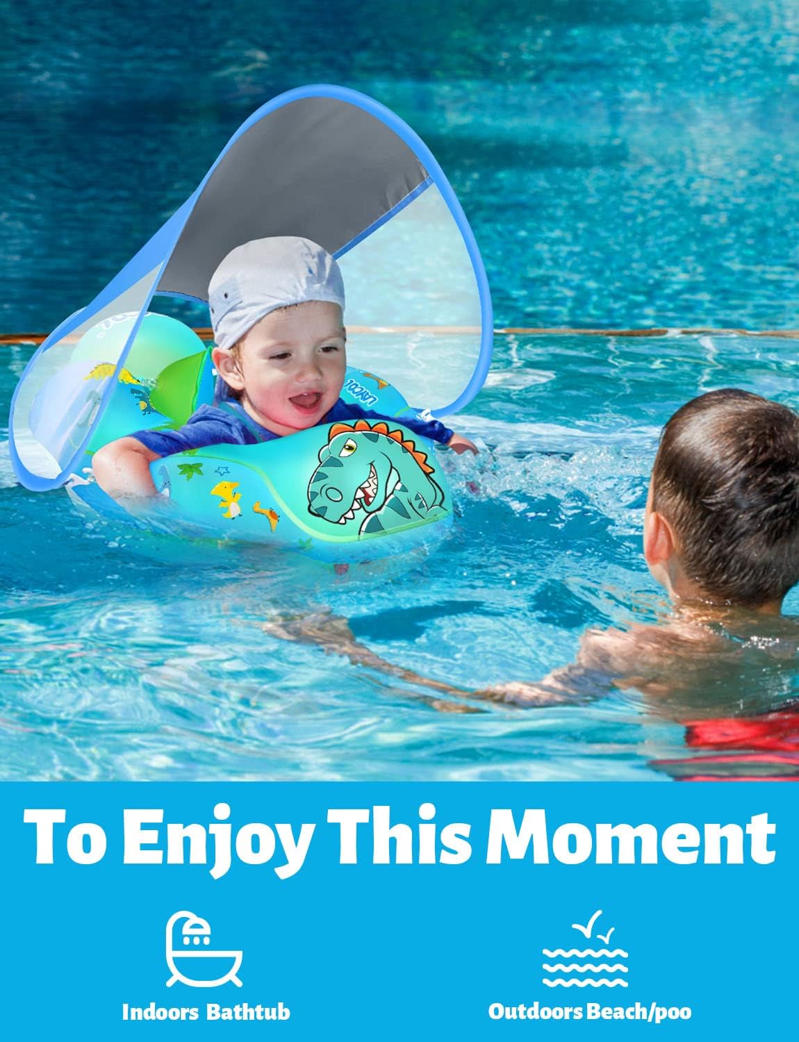 LAYCOL Baby Swimming Float Inflatable Baby Pool Float Ring Newest with Sun Protection Canopy,add Tail no flip Over for Age of 3-36 Months