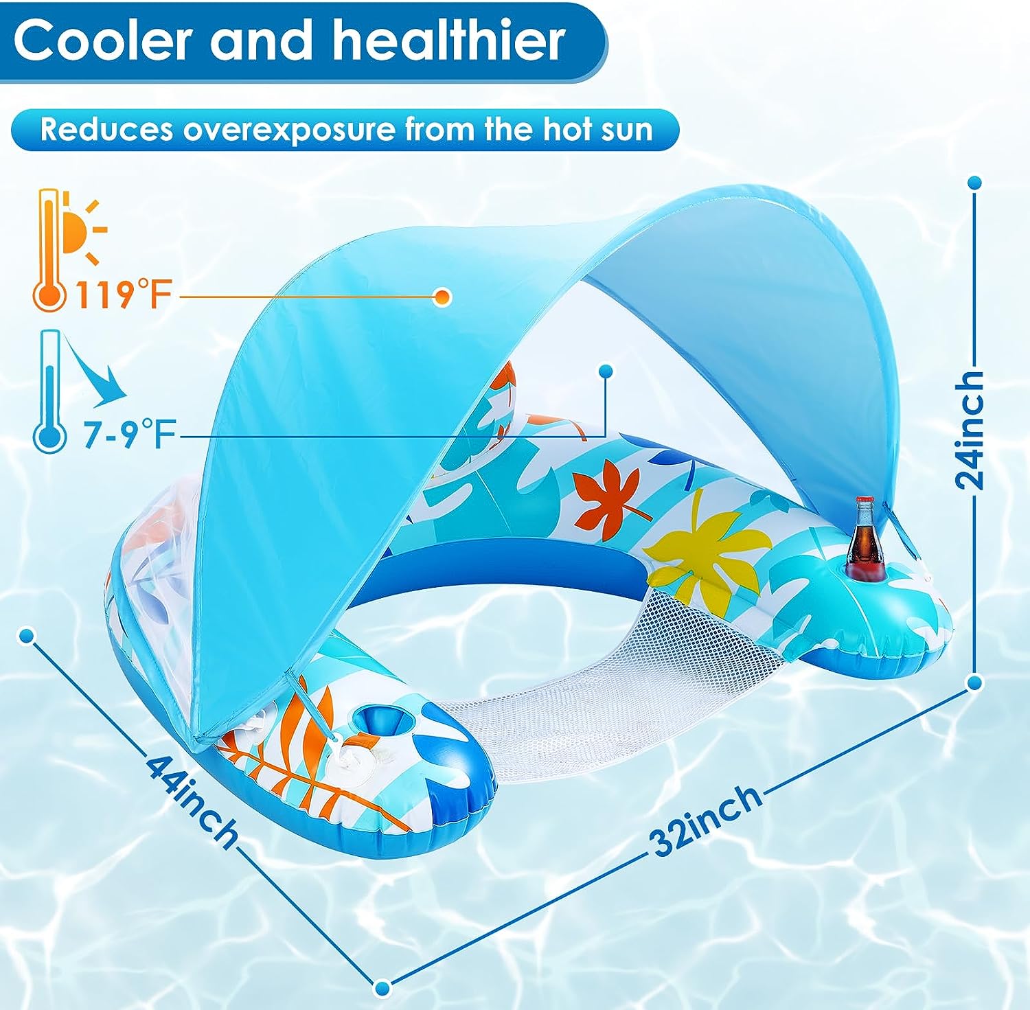 LAYCOL Pool Float with Canopy, Adult Inflatable Pool Chair Leisure Float, Adjustable Visor Cup Holder and Ergonomic Headrest. Pool floats are great for beach activities pool party games, swimming toys