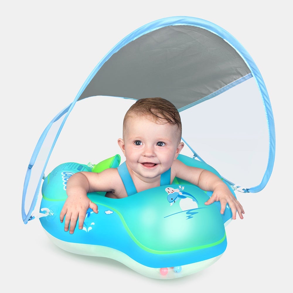 LAYCOL Baby Pool Float Ring Newest with Sun Protection Canopy,add Tail no flip Over for Age of 3-36 Months